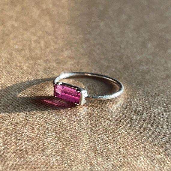 Stackable - sterling silver ring with pink baguet… - image 4