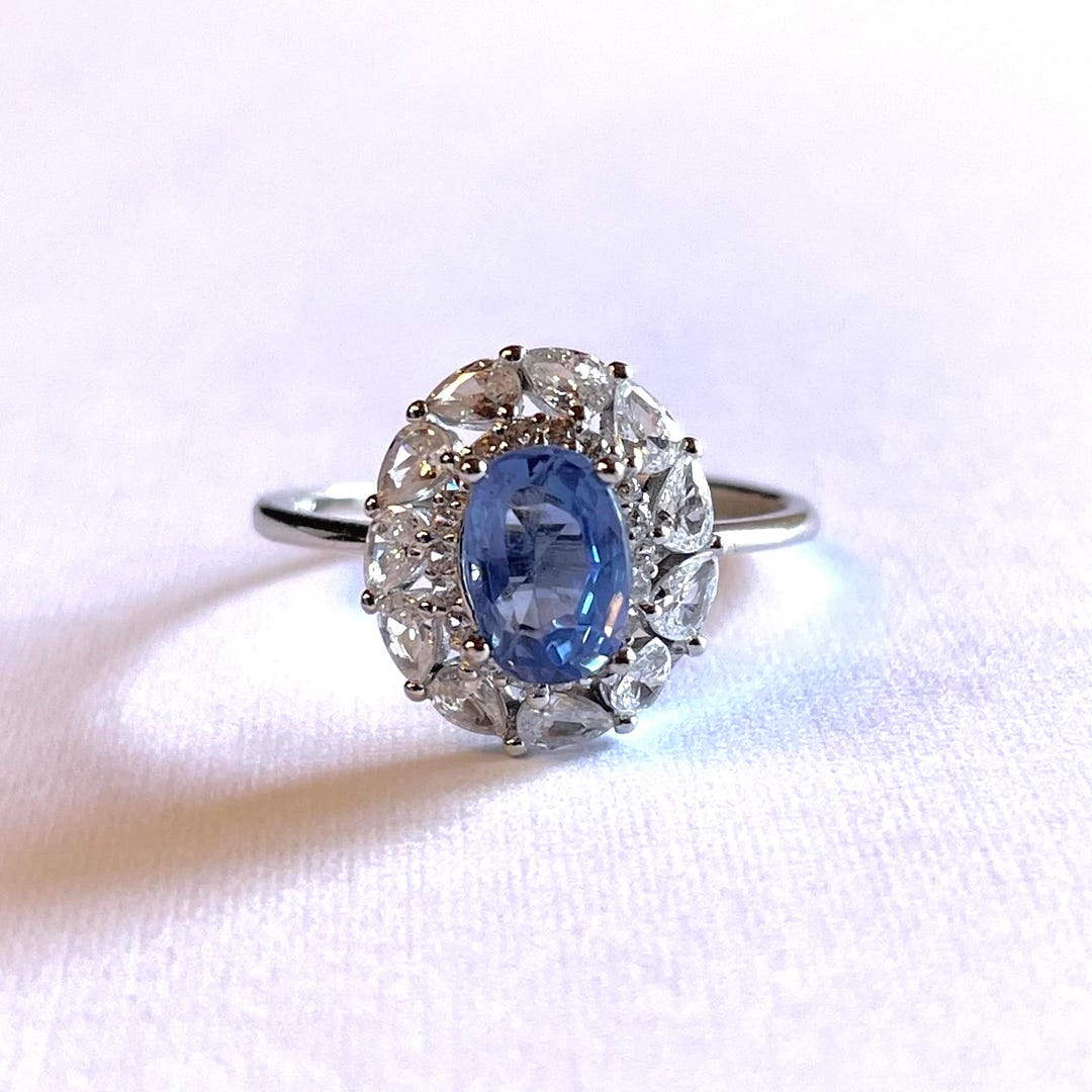 Oval Sky Blue Topaz Halo Ring – Sterling Silver 925 Statement Ring - Etsy