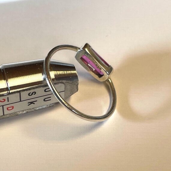Stackable - sterling silver ring with pink baguet… - image 4