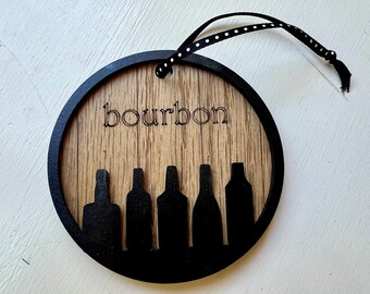 Laser Cut Bourbon Ornament: White Oak & MDF Wood