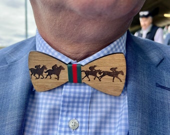 Derby Horse Wood Bow Tie