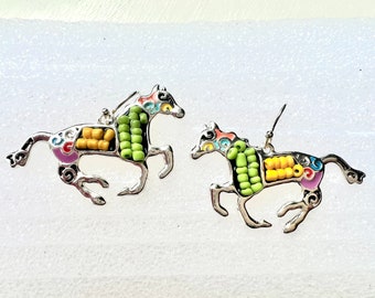 Beaded Horse Earrings: Equestrian Jewelry, 1” Drop