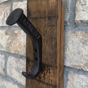 Rustic Wall Hook Barrel Stave Railroad Spike