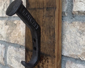 Rustic Wall Hook Barrel Stave Railroad Spike