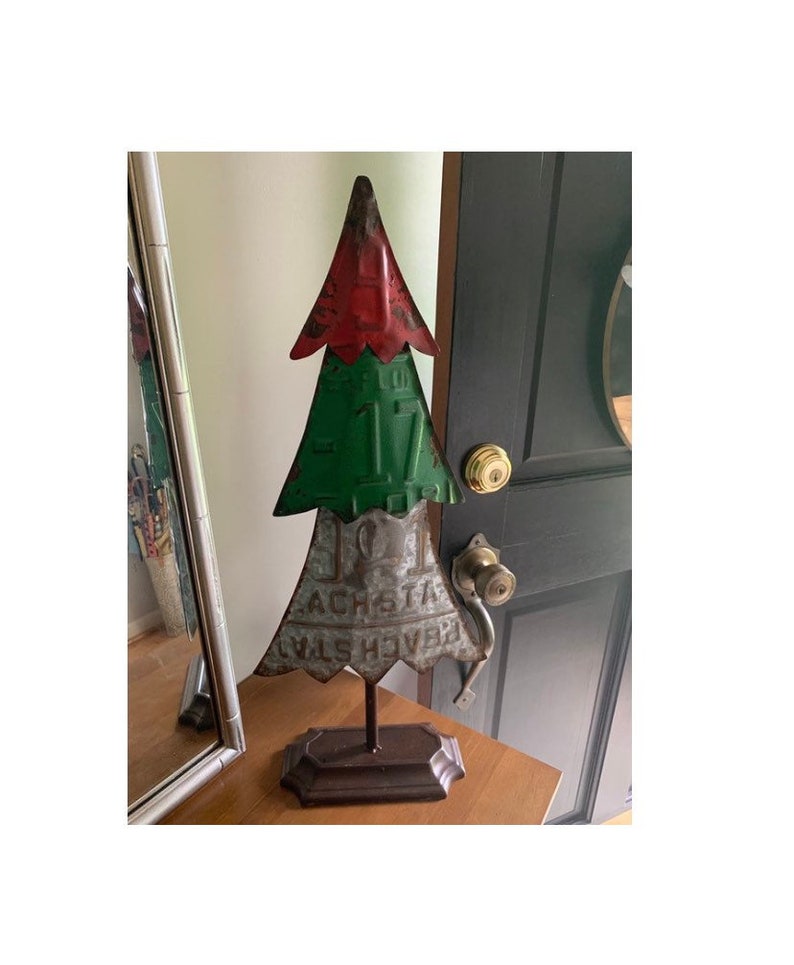 License Plate Christmas Tree Rustic Christmas Decor Farmhouse Etsy