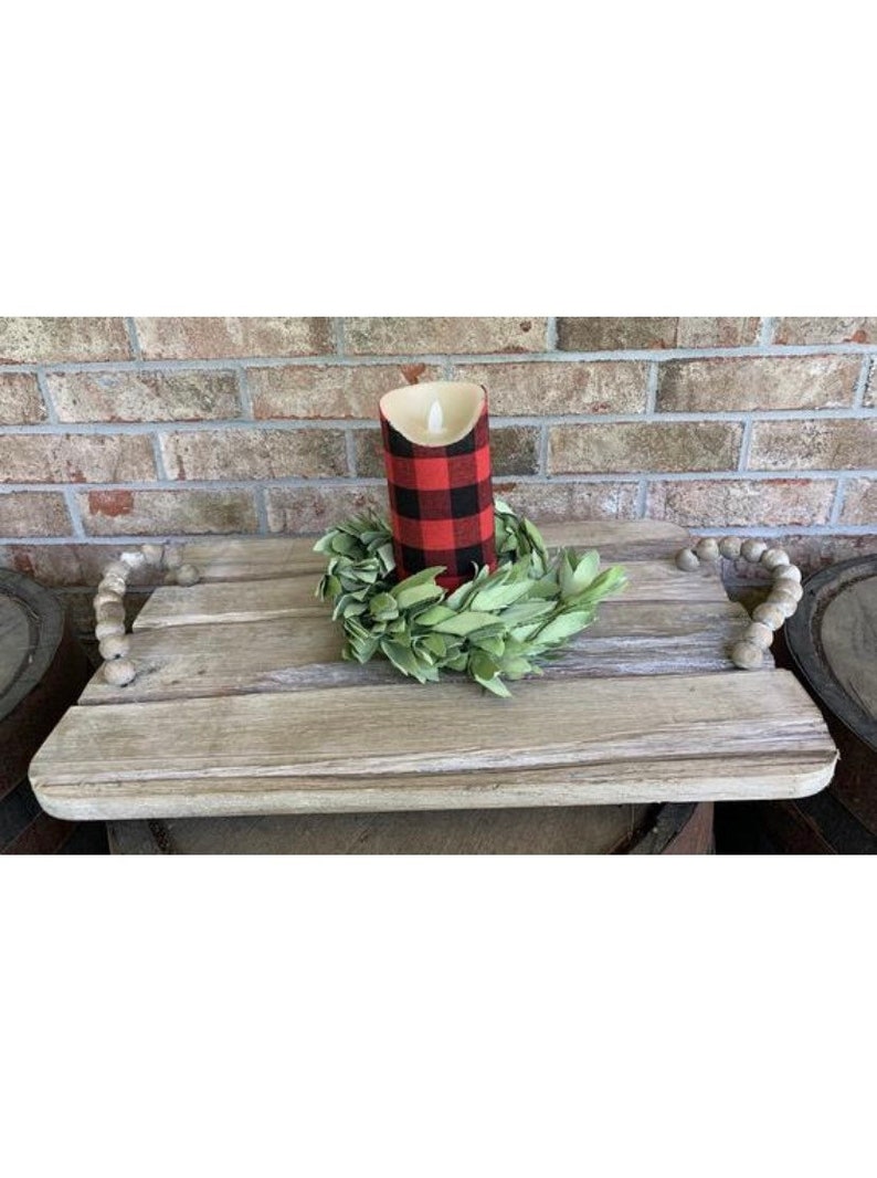 Farmhouse Wood Tray With Beaded Handles Etsy
