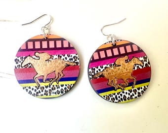 Handpainted Derby Horse Earrings: Laser Cut Wood