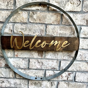 Welcome Bourbon Stave & Barrel Ring Sign