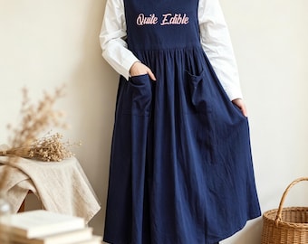 Japanese Apron with pockets, Vintage Style Cooking Smock for Women, Kitchen Baking Crafting Apparel, Mom Apron, Baking Apron, Chef Gift
