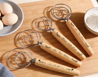 Personalized Wooden Whisk, Custom Engraved Danish Dough Whisk, Sourdough Mixer, Baking Gift for Mom, Hand Dough Beater, Kitchen Tool