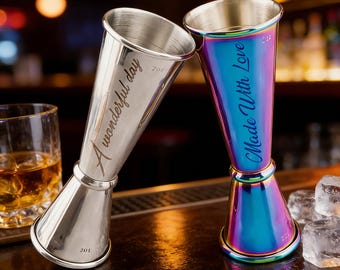 Personalised Stainless Steel Jigger / Spirit Measure, Family Gift, Gift for Home Bartender | Professional Mixologist, Brothers Birthday