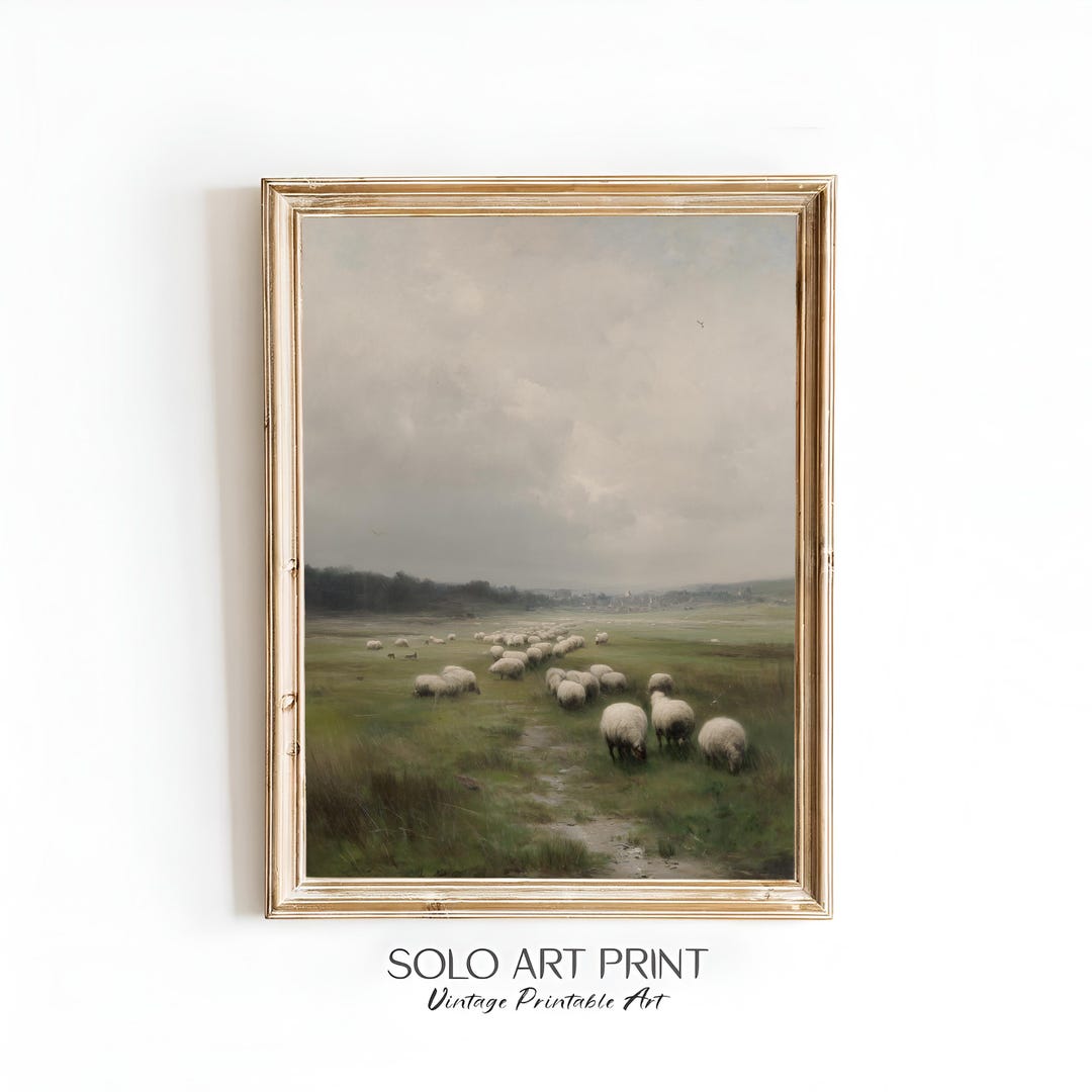 Vintage Sheep Landscape Print | Pastoral Farmhouse Wall Art (digital ...