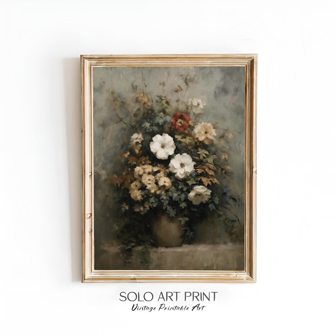 Vintage Floral Bouquet Printable Wall Art | Soft Neutral Cottage ...