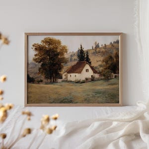 Vintage Autumn Cottage Printable | Fall Landscape Wall Art | Autumn Art Print (Digital Download) image 5