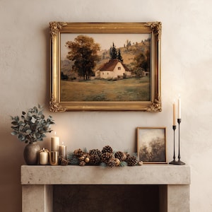 Vintage Autumn Cottage Printable | Fall Landscape Wall Art | Autumn Art Print (Digital Download) image 11