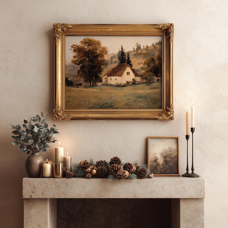 Vintage Autumn Cottage Printable | Fall Landscape Wall Art | Autumn Art Print (Digital Download) image 11