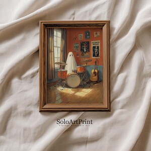 Halloween Drum Set Wall Art | Halloween Art Print | Cute Ghost Musician Decor (Digital Download)