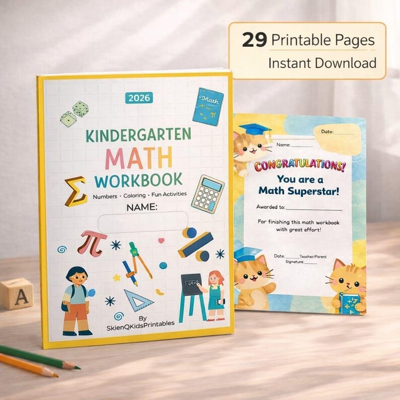 Kindergarten Math Workbook Printable | Number Tracing Worksheet | Preschool Math Activities | Counting Practice for Kids | Homeschool PDF image 1