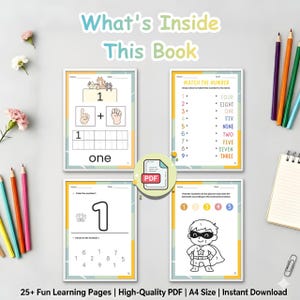 Kindergarten Math Workbook Printable | Number Tracing Worksheet | Preschool Math Activities | Counting Practice for Kids | Homeschool PDF image 3