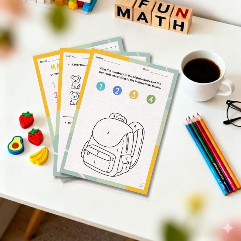 Kindergarten Math Workbook Printable | Number Tracing Worksheet | Preschool Math Activities | Counting Practice for Kids | Homeschool PDF image 2