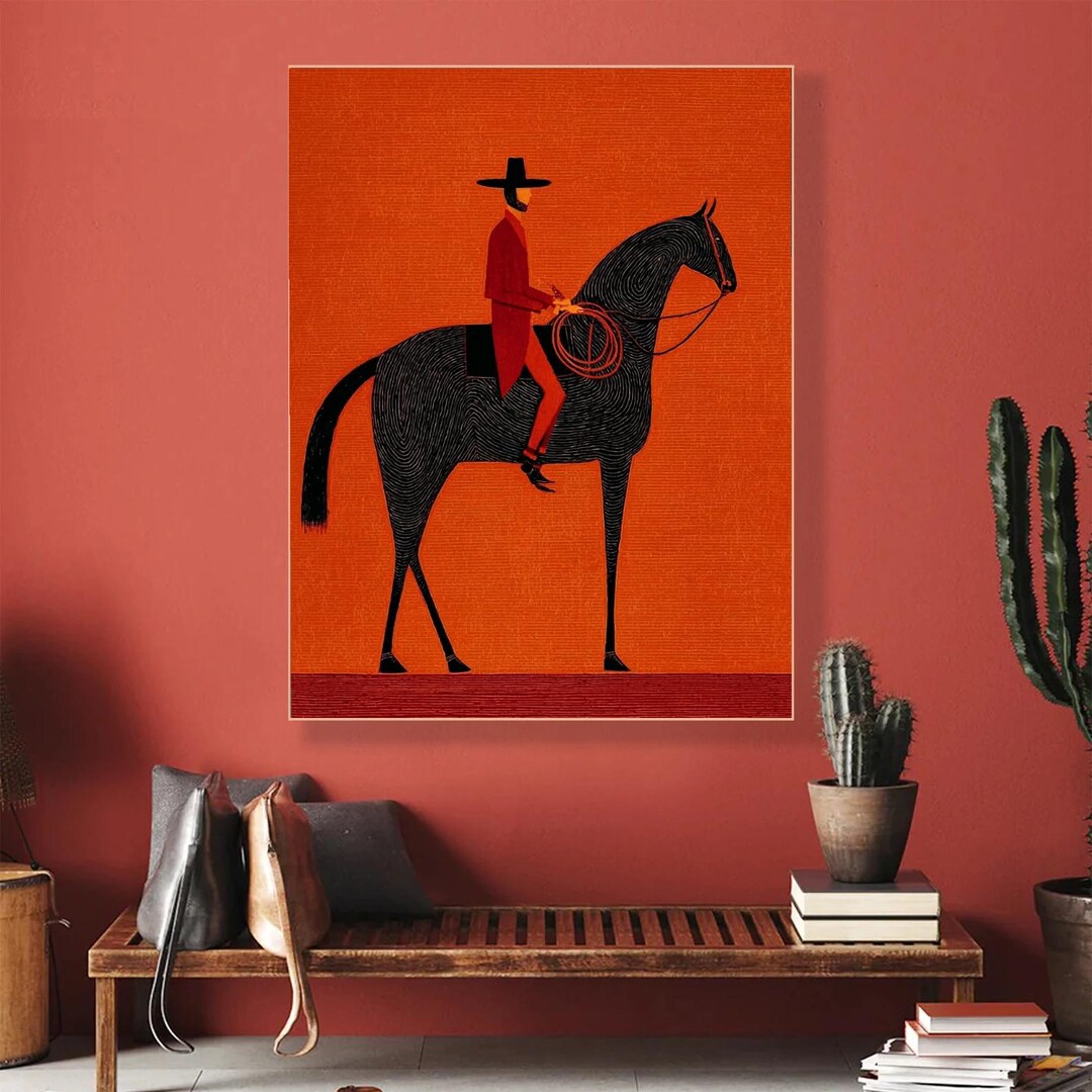 Abstract Modern Horse Rider Painting Mid-century Modern Textured Wall ...