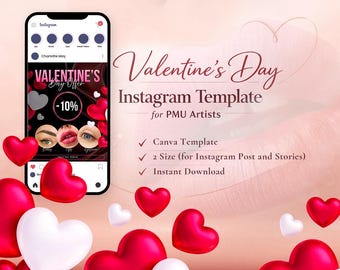Valentinstag Instagram Vorlagen für PMU Künstler | Canva Social Media Kit - Sofortiger Download