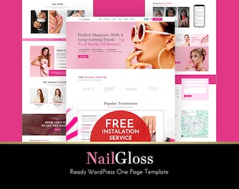 Nagelstudio WordPress Theme - NailGloss | Moderne einseitige Schönheits-Maniküre-Website-Vorlage | Nagelkunst Studio