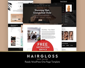 Hair Salon WordPress Theme - HairGloss | Moderne One-Seiten Beauty Website Template + Elementor | Barbershop & Hairstylist Seite