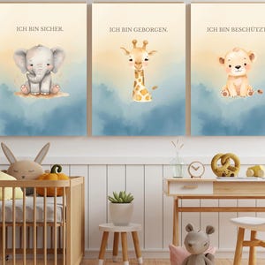 Affirmationsposter Kinder | 3er Set Tierposter | Ich bin sicher | Ruhige Kinderzimmer Deko | Digitaler Download