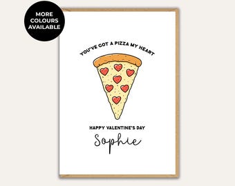 Personalised Pizza Valentine’s Card, Funny Food Love Card, Custom Name Valentine Card