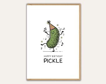 Happy Birthday Pickle Card – Funny Birthday Card with Party Pickle Illustration