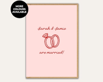 Personalised Wedding Card, Custom Names Married Card, Wedding Rings Card for Couple