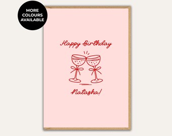 Personalised Birthday Card with Name, Champagne Birthday Card, Custom Card for Her