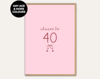 Cheers to Custom Age Birthday Card, Funny Milestone Birthday Card, Personalised Age Card, Champagne Glasses