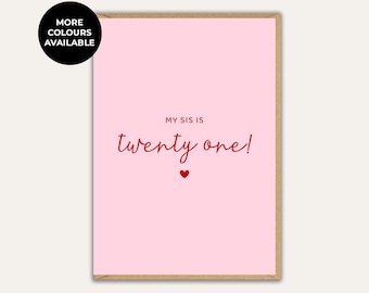 21st Birthday Sister Card, Funny Sister Birthday Card, Twenty One Card