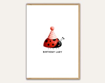 Carte d'anniversaire de femme, jolie carte d'anniversaire pour elle, carte d'anniversaire drôle de coccinelle