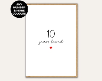 Custom Number Years Loved Card, Anniversary Card for Couple, Personalised Years Loved Card