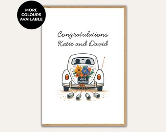 Personalised Name Wedding Card, Congratulations Newlyweds Just Married Car