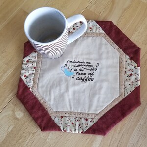 Mug Rug Coffee Themed Embroidered