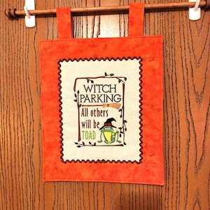 Halloween Witch&#39;s Parking Sign Wall Hanging Embroidered