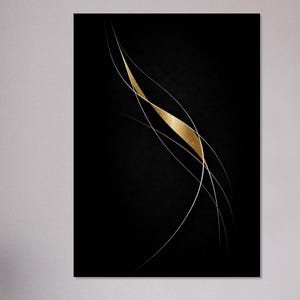 Black and Gold Abstract Wall Art – Sculptural Minimalist Composition – Luxury Modern Statement Print