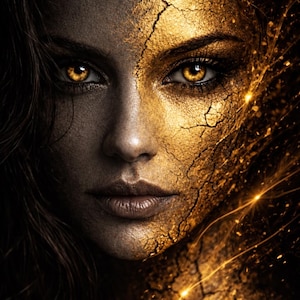 Luxury Black and Gold Woman Portrait Print Dramatic Modern Statement Wall Art Museum Quality Poster Free Shipping