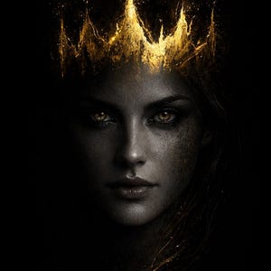 Black and Gold Crown Woman Wall Art – Gallery Level Museum Quality Poster – Luxury Dark Portrait Print – Statement Decor