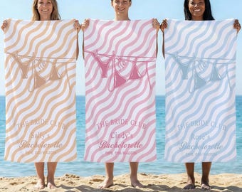 Personalized Bachelorette Beach Towel,  The Bride Club Towel, Bridesmaid Gift, Striped Beach Towel with Bikini,Summer Essentials Vacation