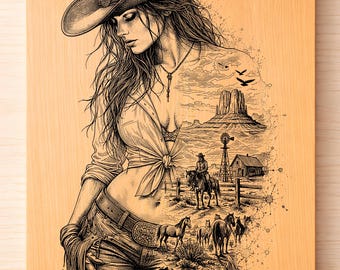 Cowgirl Western SVG PNG, Country Girl Lasergravur, Wilder Westen Art