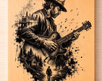 Der Musiker SVG PNG, Gitarrenspieler Lasergravur, Country-Musikkunst
