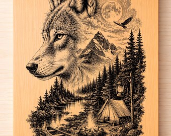 Wildcamping SVG PNG, Wolfswald-Lasergravur, Rustikale Hüttenkunst
