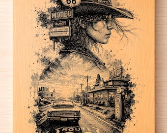 Route 66 SVG PNG, USA Road Trip Lasergravur, Vintage amerikanische Wandkunst