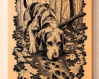 Perro rastreador SVG PNG, grabado láser de caza, arte mural de cazador