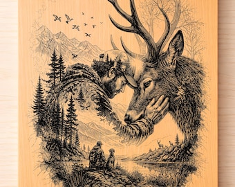 Von der Natur gebunden, Jäger & Hirsch SVG PNG, respektvolle Jagd Lasergravur, Wildtier-Doppelbelichtungskunst